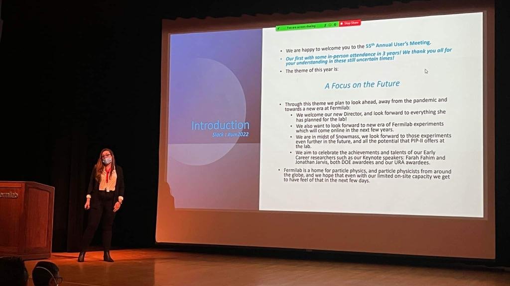 Me chairing the Fermilab Users Meeting as part of Fermilab User's Executive Committee