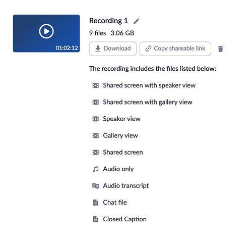 list of layouts recorded in Zoom Cloud for a recording