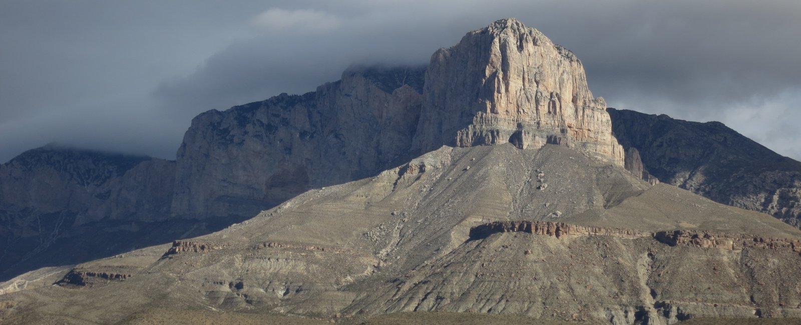 View of El Capitan and the Western Escarpment of Permian-age strata exposed in Guadalupe Mountains National Park, Texas
