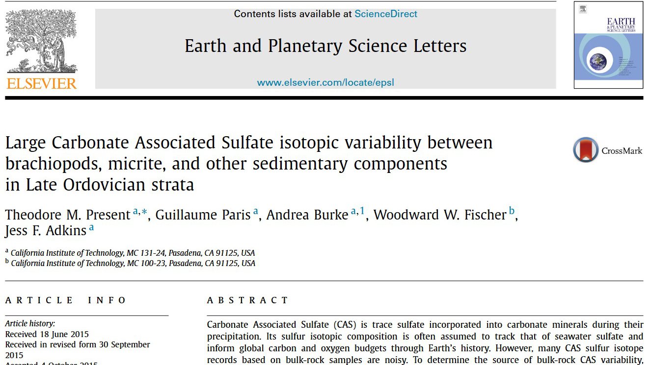 Present et al., EPSL 2015 paper header