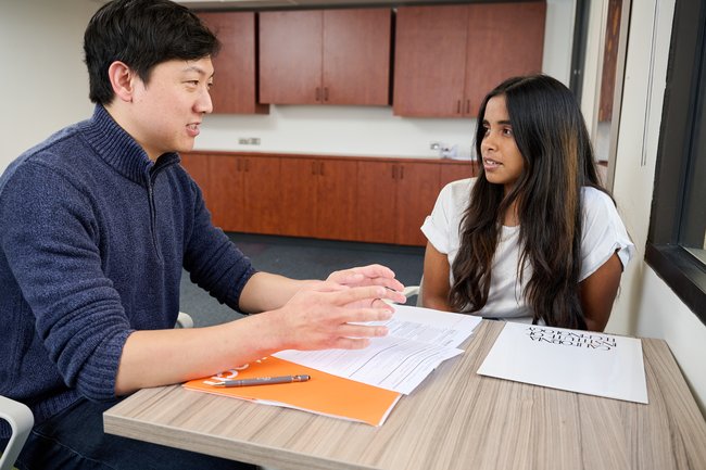 A student receives one-on-one career counseling at CALE.