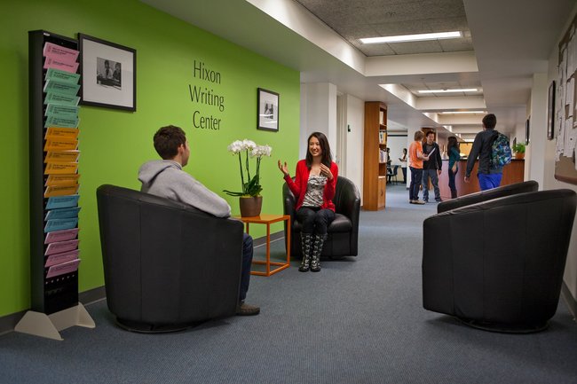Caltech students collaborating at the Hixon Writing Center.