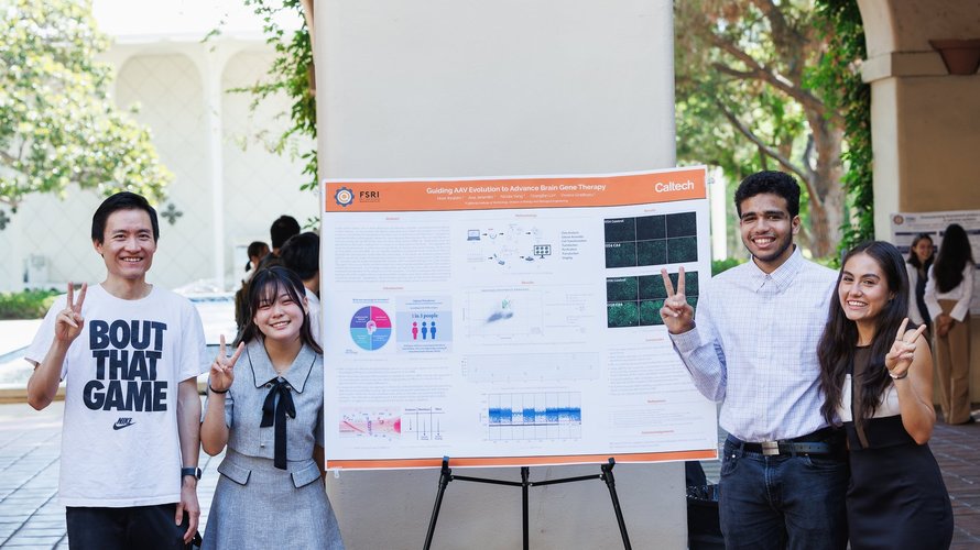 FSRI students pose together in front of a research poster.