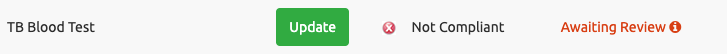 Screenshot showing clearance status for a TB blood test